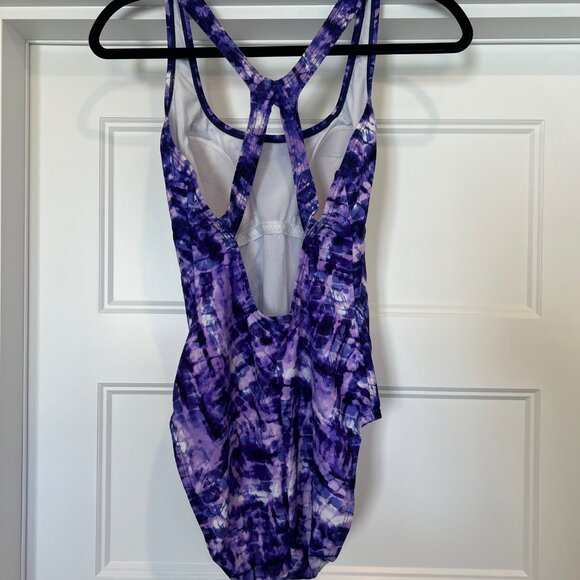 NWOT Speedo Women Size 12 Purple/White Tie Dye One Piece Swimsuit - Picture 4 of 11